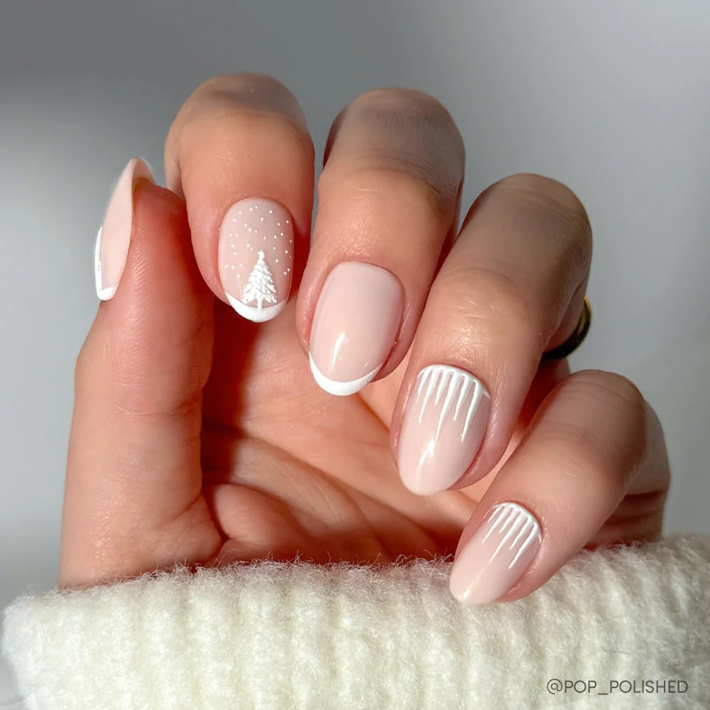 Winter's Tale milky cloud dancer press-on nails - oval shape, front view