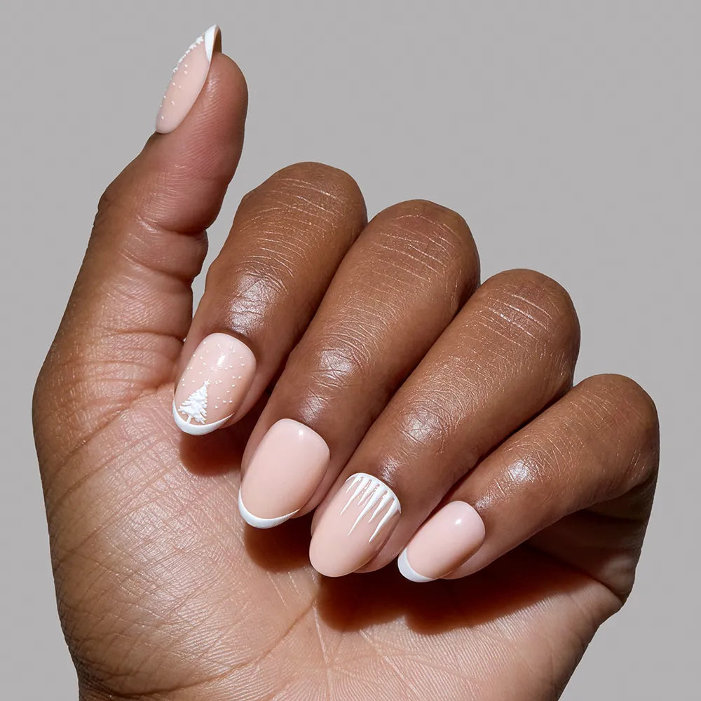 Winter's Tale press-on nail set - XS to L sizing, milky cloud dancer design