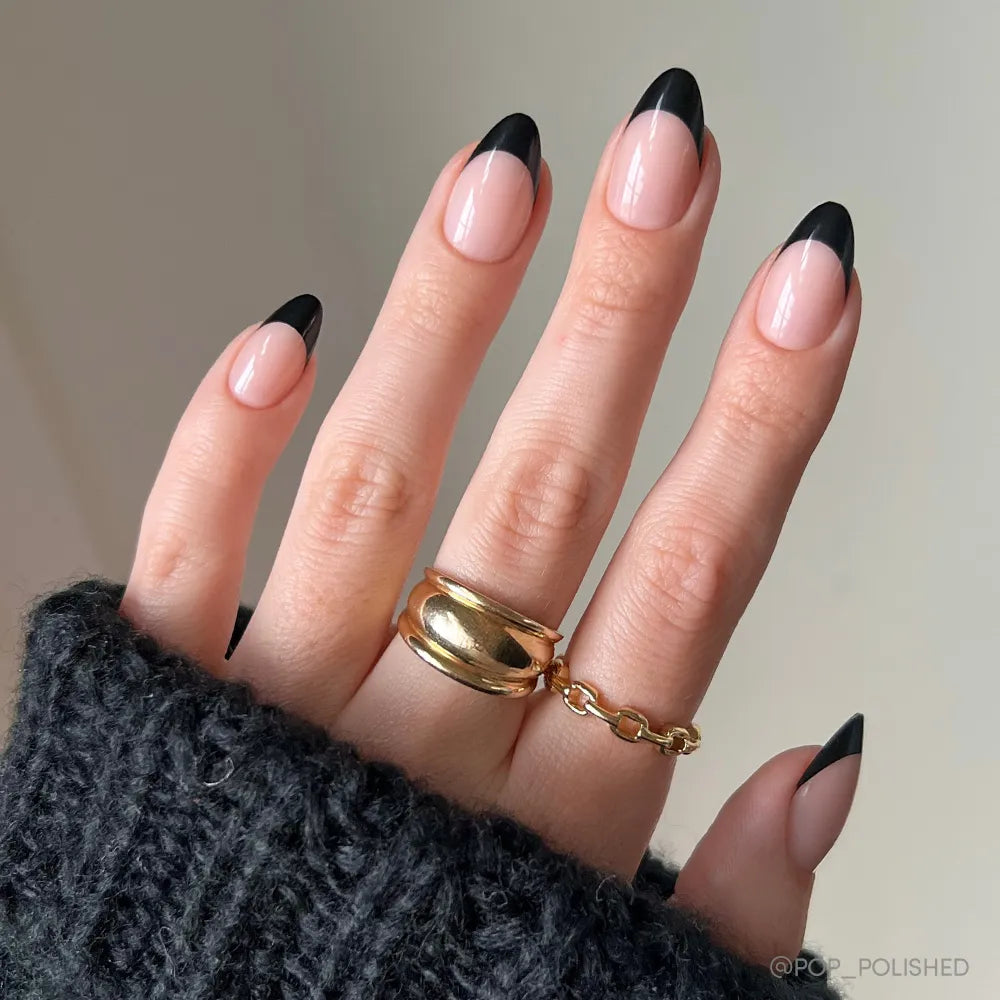 Caviar french tip press-on nails - almond shape, front view