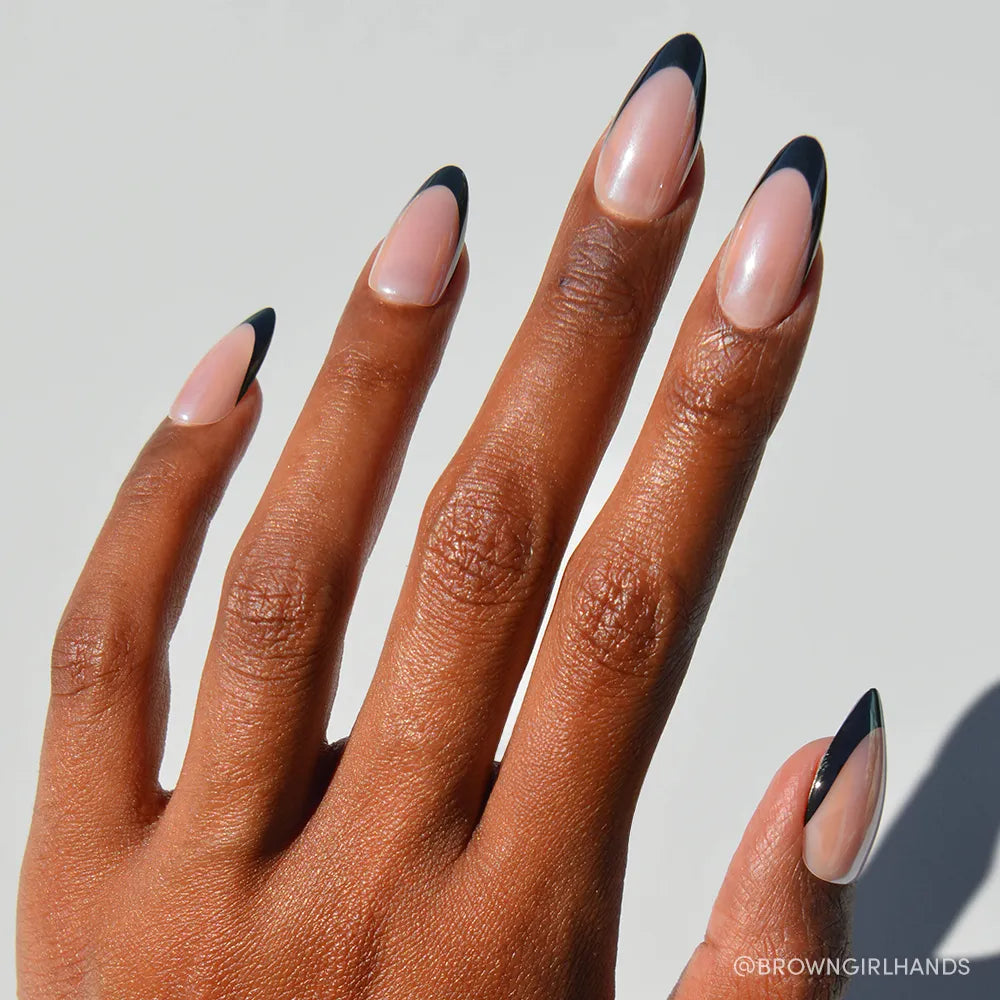 Black Truffle milky cloud dancer press-on nails - almond shape, front view