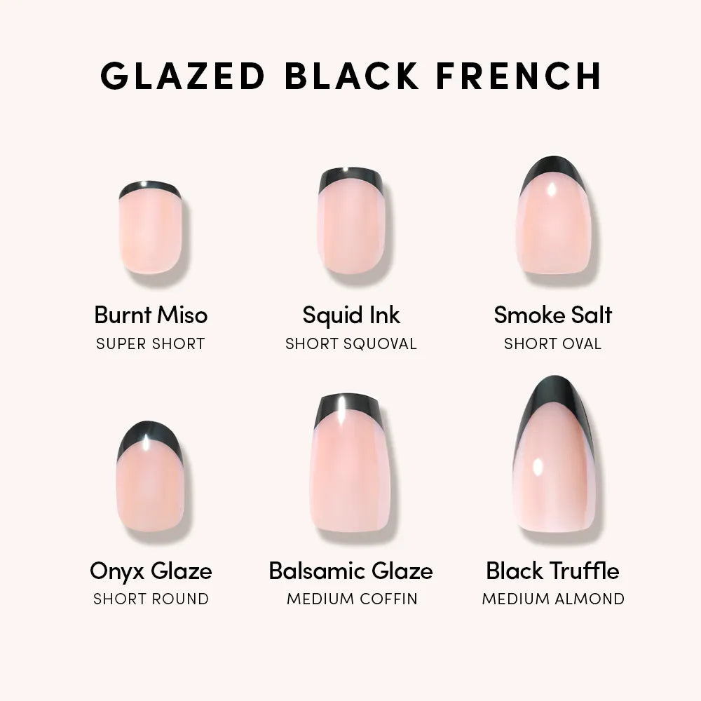 Black Truffle press-on nail set - XS to L sizing, milky cloud dancer design