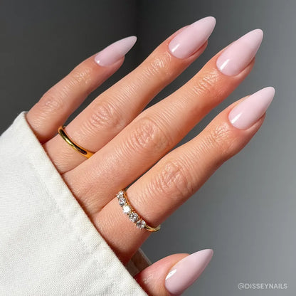 Blush Blanket milky cloud dancer press-on nails - almond shape, front view