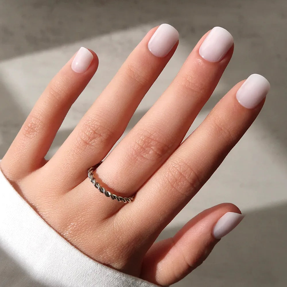 Cool Whip milky cloud dancer press-on nails - round shape, front view