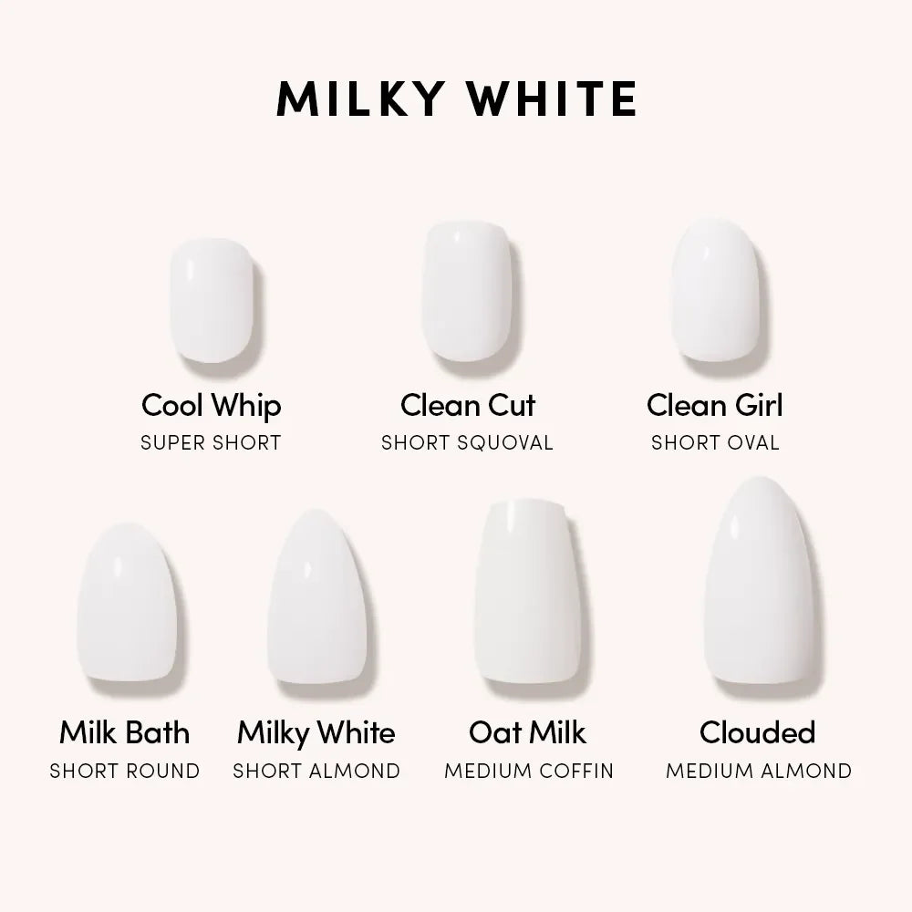 Cool Whip press-on nail set - XS to L sizing, milky cloud dancer design