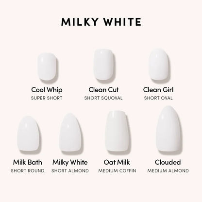 Cool Whip press-on nail set - XS to L sizing, milky cloud dancer design