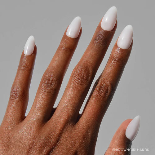 Milky White milky cloud dancer press-on nails - almond shape, front view