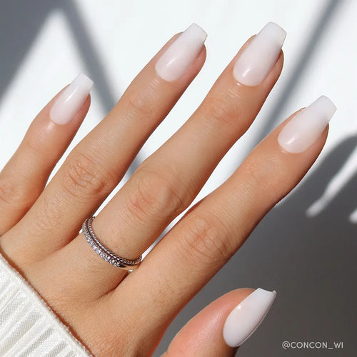 Oat Milk milky cloud dancer press-on nails - coffin/ballerina shape, front view