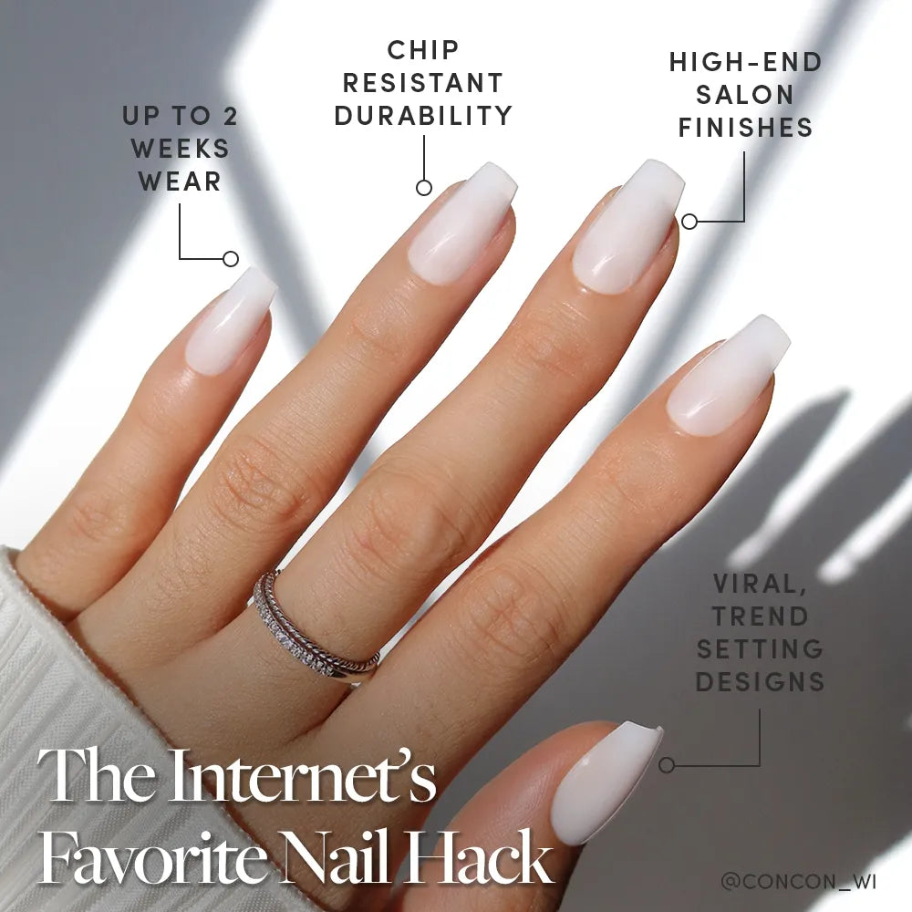 Oat Milk press-on nails close-up texture detail - milky cloud dancer finish, US shipping