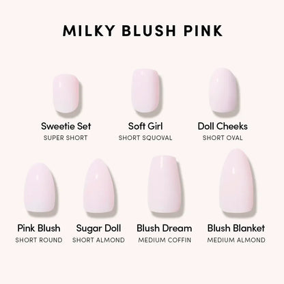Pink Blush press-on nail set - XS to L sizing, milky cloud dancer design