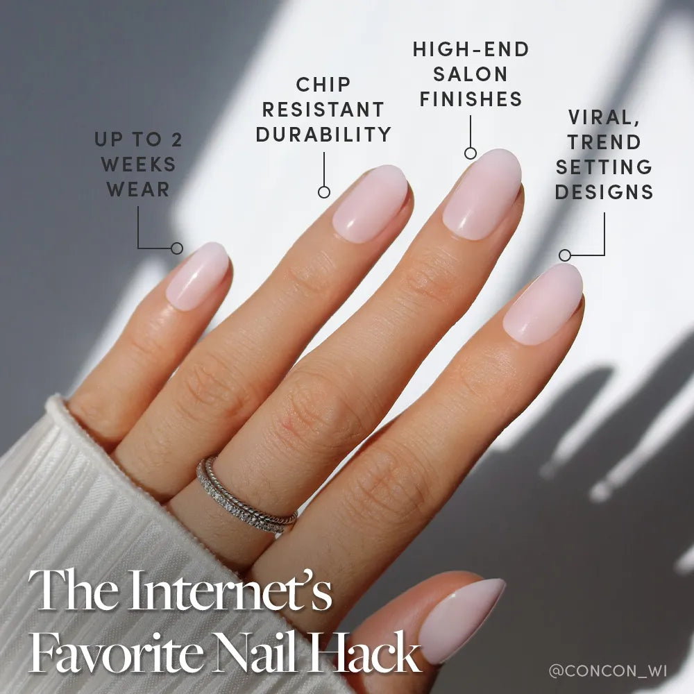 Pink Blush press-on nails close-up texture detail - milky cloud dancer finish, US shipping