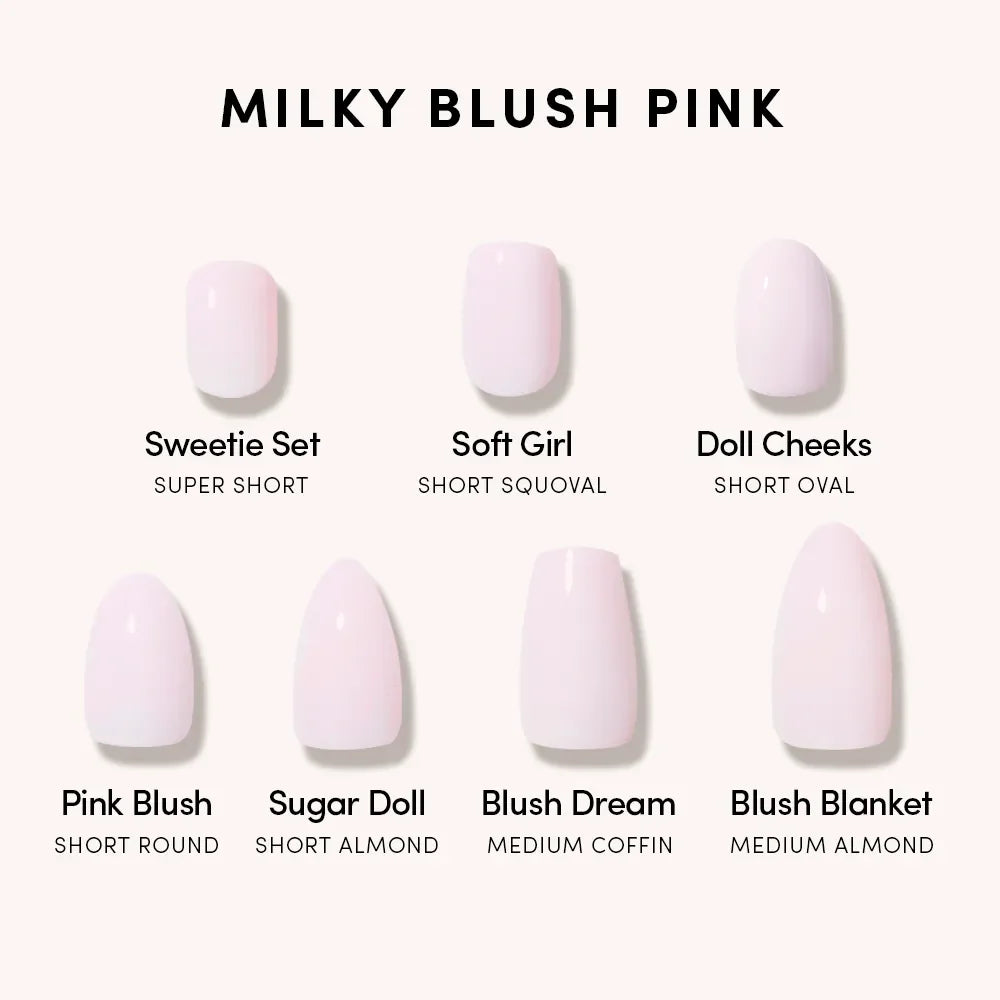 Sugar Doll press-on nail set - XS to L sizing, milky cloud dancer design