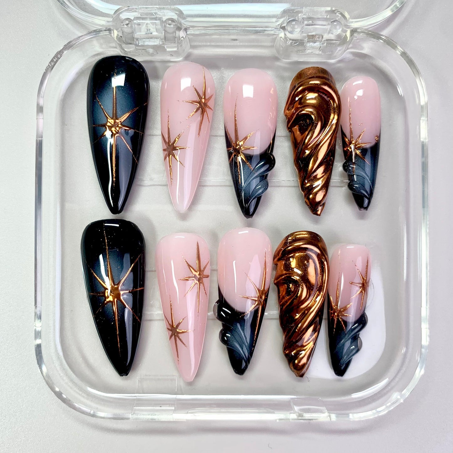 Royal Flame press-on nails close-up texture detail - cat-eye velvet finish, US shipping