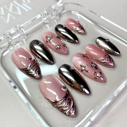 Blush Chrome press-on nail set - XS to L sizing, 3d sculptural design