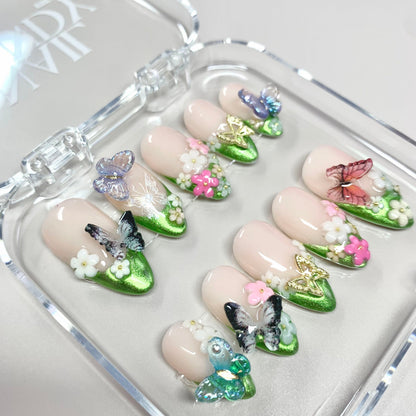 Butterfly Garden press-on nails close-up texture detail - milky cloud dancer finish, US shipping