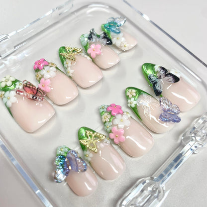 Butterfly Garden press-on nails - image 5 of 8, milky cloud dancer almond