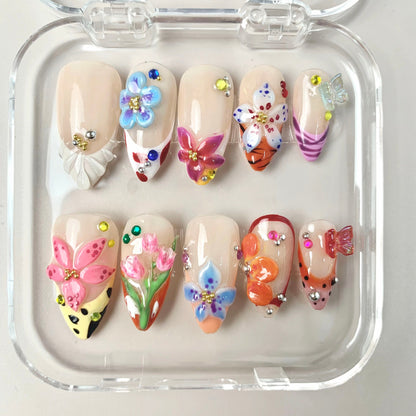 Vivid Bloom press-on nails on hand - lifestyle photo, milky cloud dancer finish