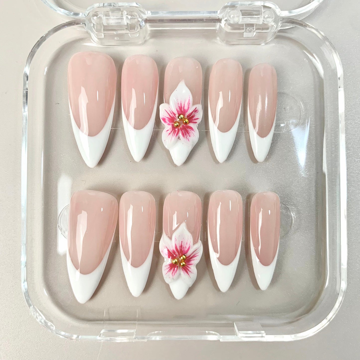 French Blossom press-on nails - image 6 of 9, milky cloud dancer almond