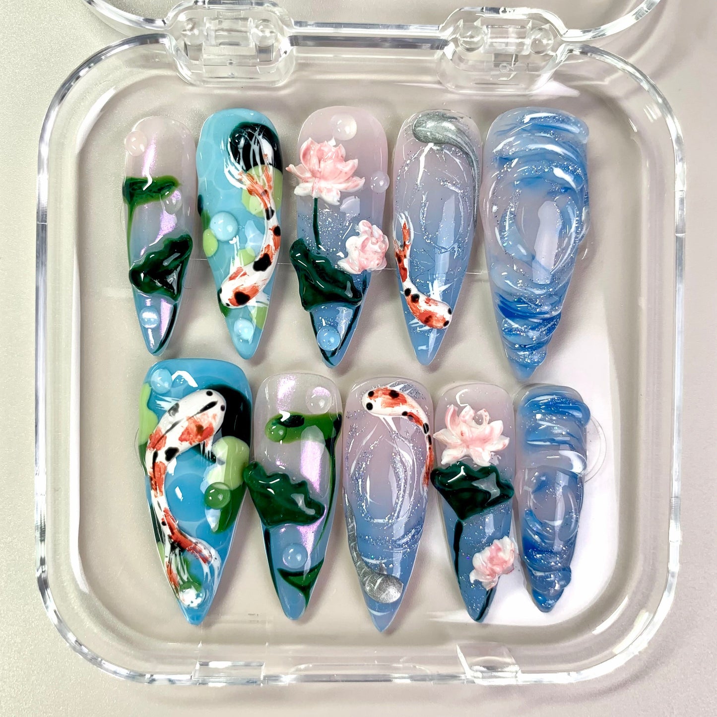 Lotus Drift press-on nail set - XS to L sizing, 3d sculptural design