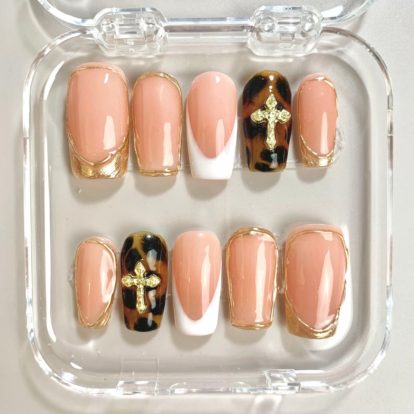 Regal Edge press-on nail set - XS to L sizing, milky cloud dancer design