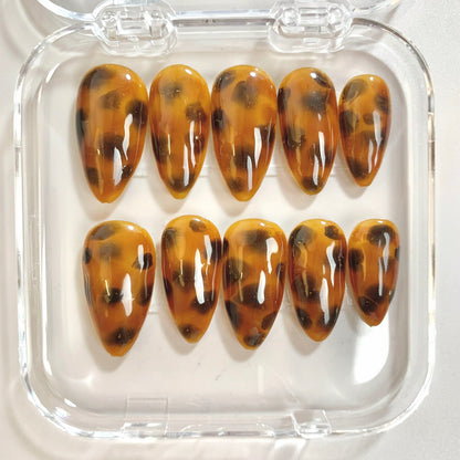 Tortoise Mist press-on nail set - XS to L sizing, soft neutral design