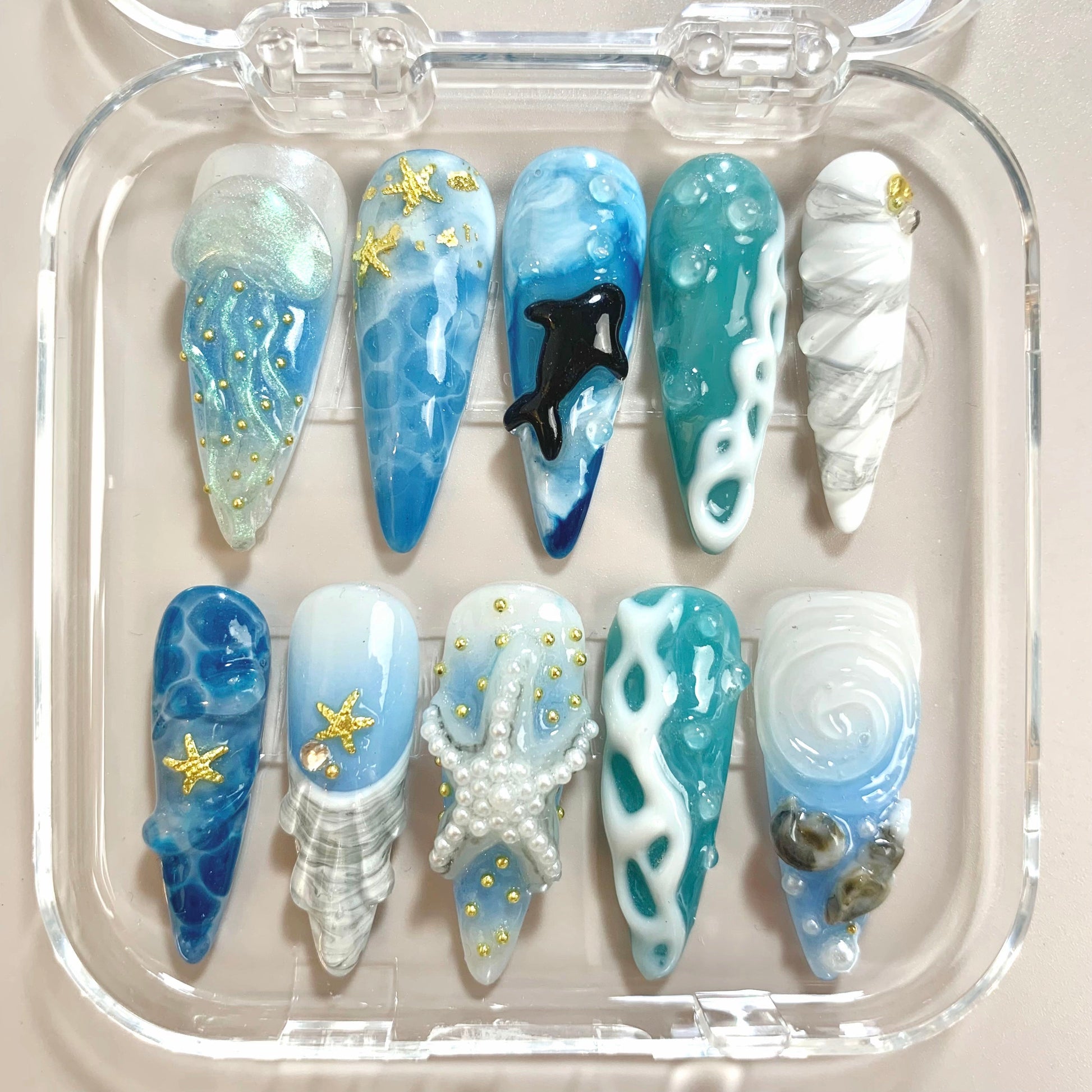 Ocean Breeze press-on nails - image 5 of 8, 3d sculptural almond