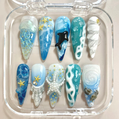 Ocean Breeze press-on nails - image 5 of 8, 3d sculptural almond