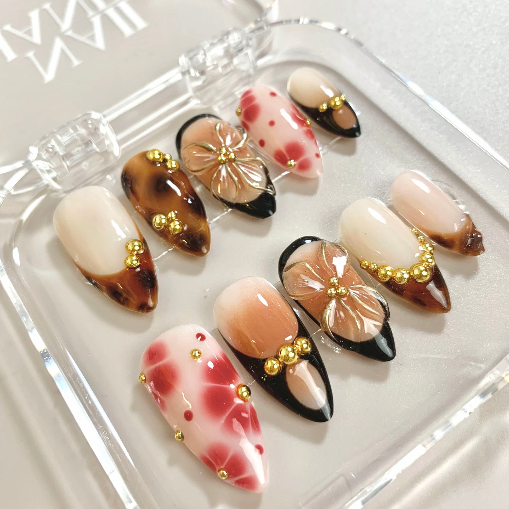 Golden Wild press-on nail set - XS to L sizing, french tip design