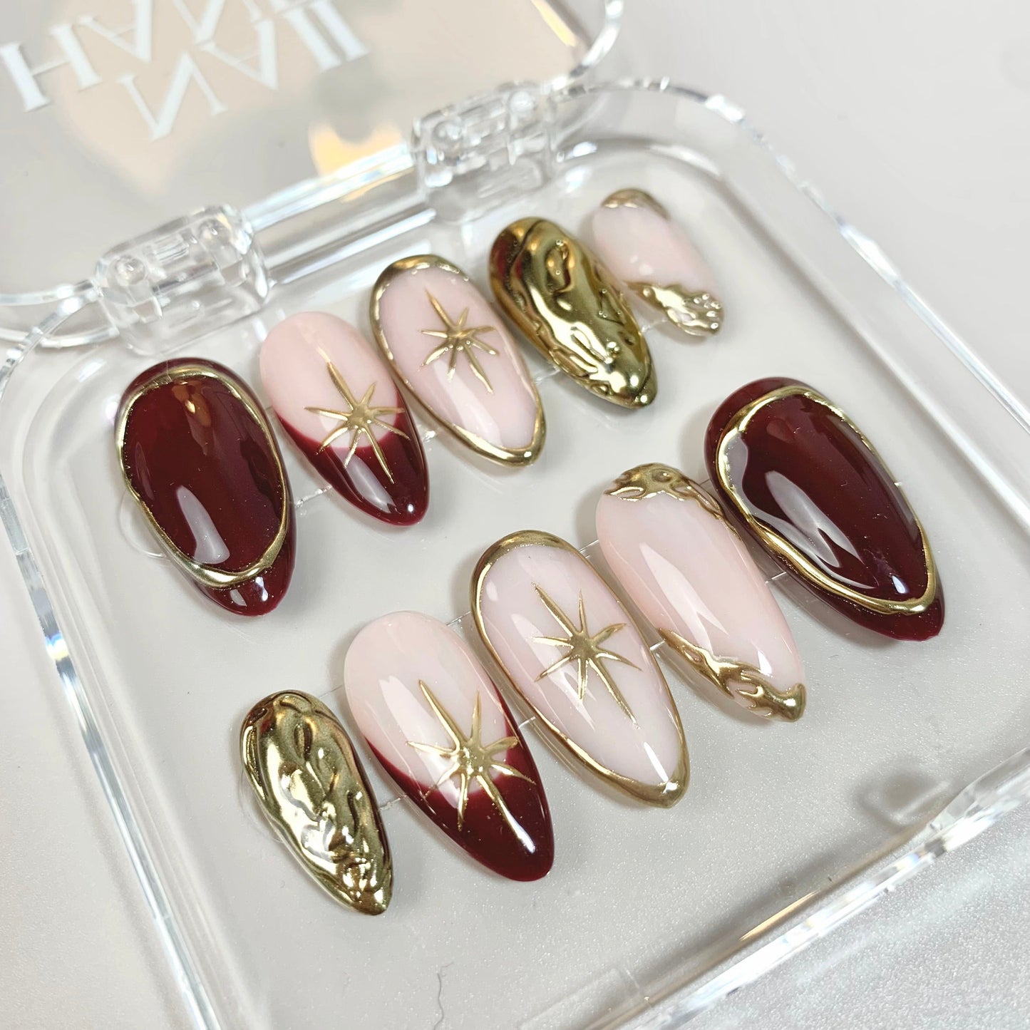 Golden Hour press-on nails on hand - lifestyle photo, ombre gradient finish