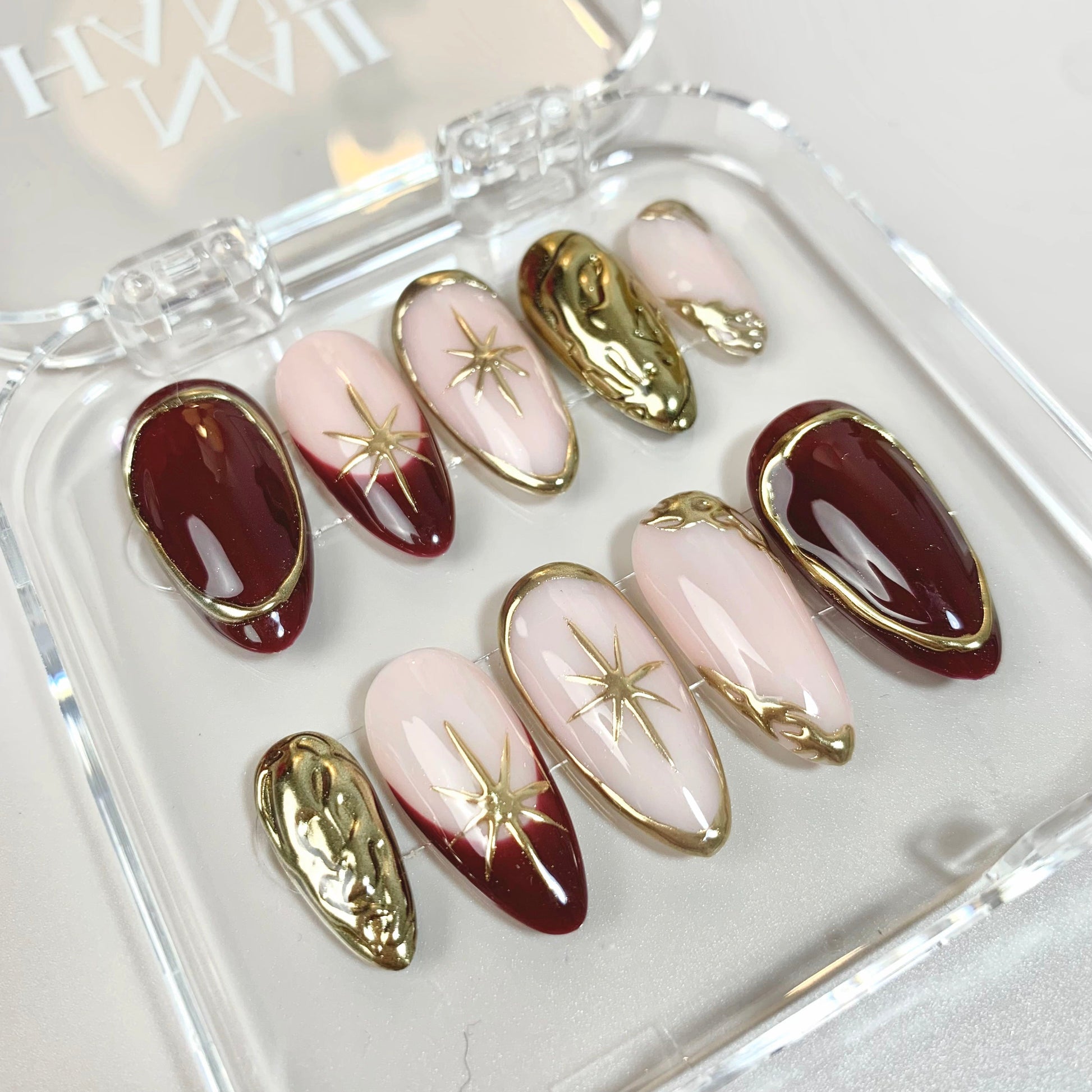Golden Hour press-on nails on hand - lifestyle photo, ombre gradient finish