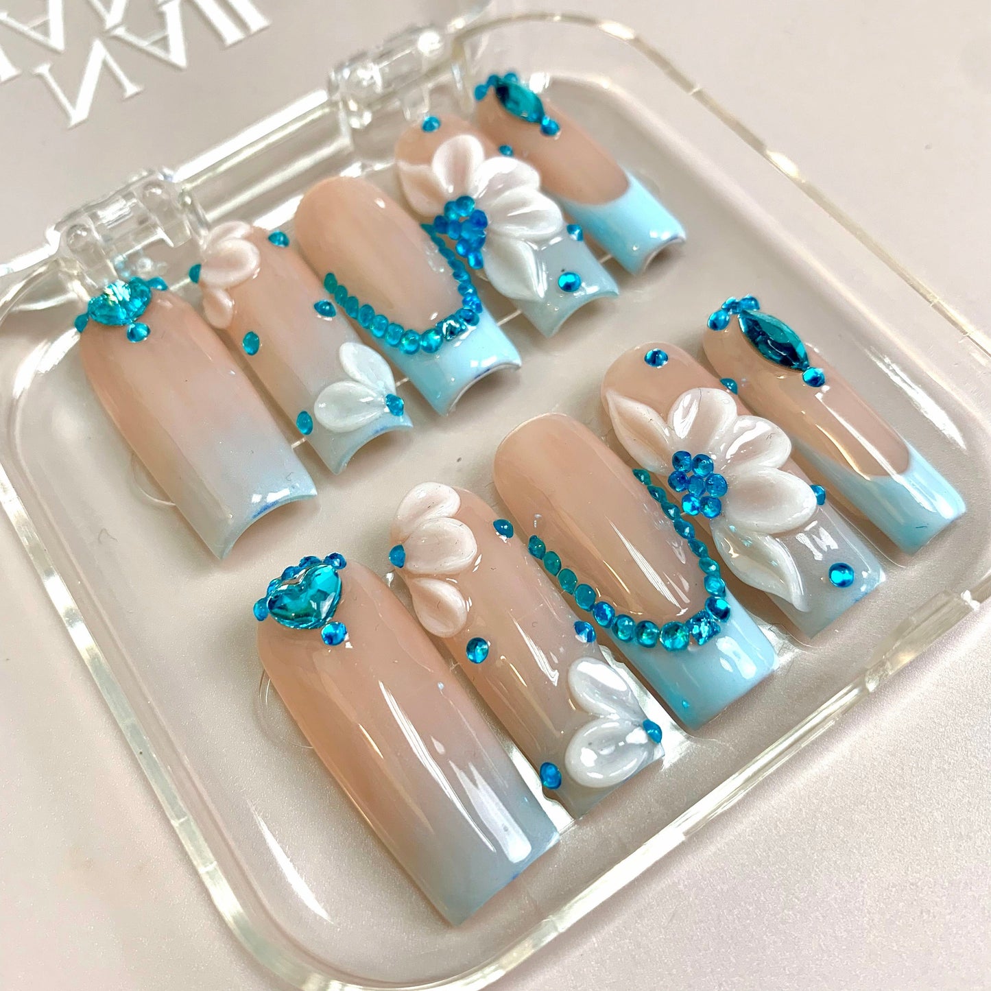 Frosted Flower press-on nail set - XS to L sizing, milky cloud dancer design
