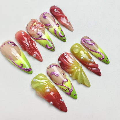 Floral Dream press-on nails on hand - lifestyle photo, milky cloud dancer finish