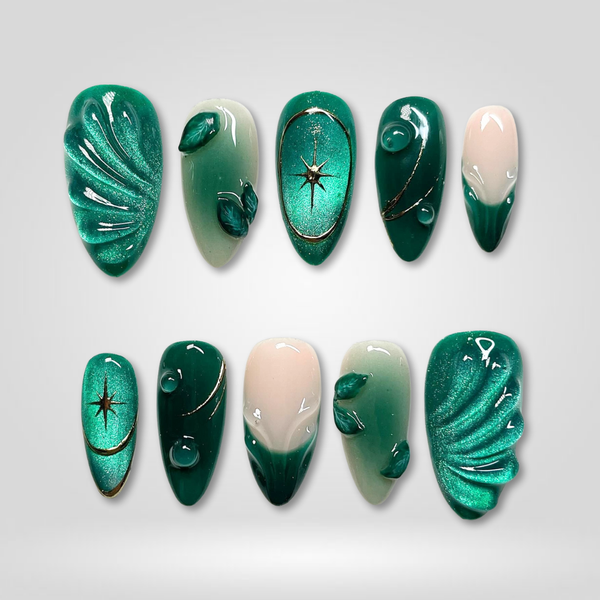Emerald Star | 3D Sculptural Almond Press-Ons press-on nail set