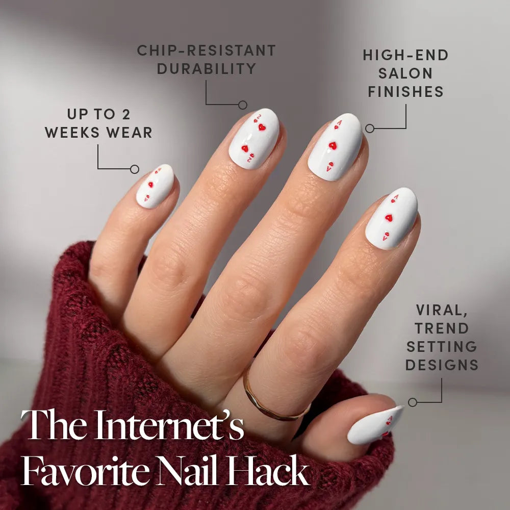 Ace of Hearts press-on nails close-up texture detail - milky cloud dancer finish, US shipping