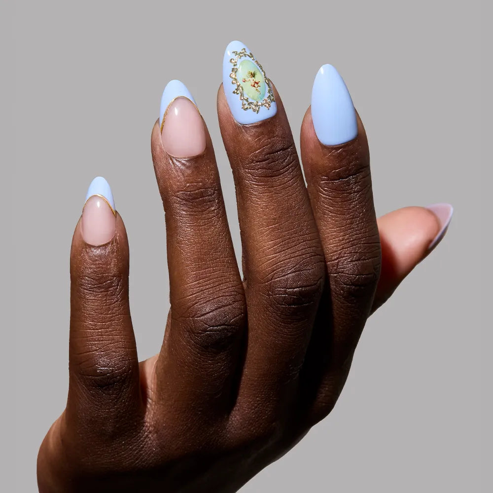 Angel in Blue press-on nail set - XS to L sizing, french tip design