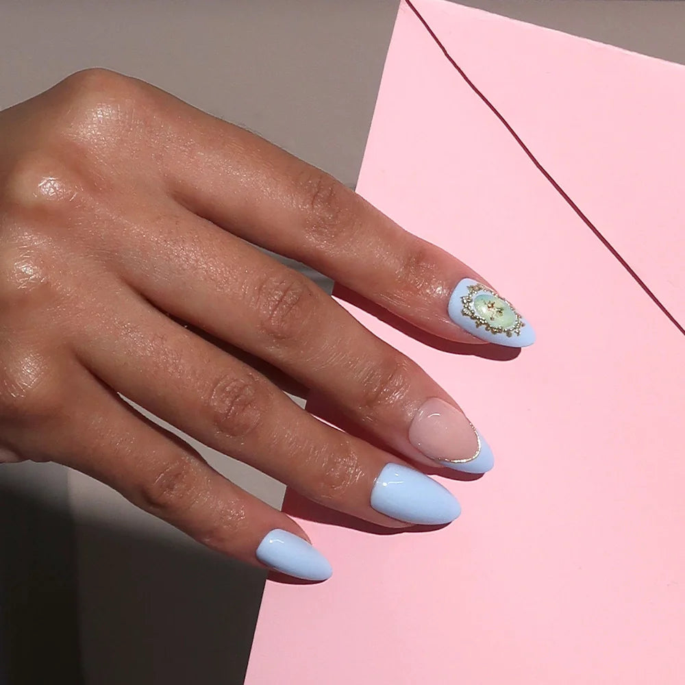 Angel in Blue press-on nails - image 5 of 8, french tip almond