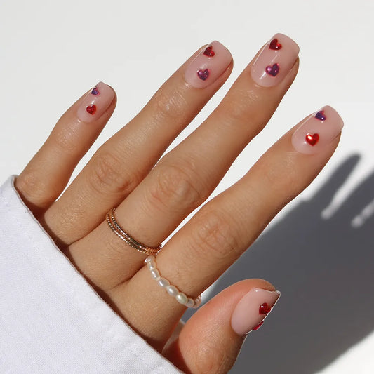 Dear Lover 3d sculptural press-on nails - square shape, front view