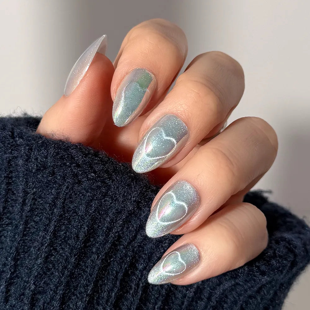 Electric Lover cat-eye velvet press-on nails - almond shape, front view