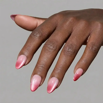 Faded Feelings press-on nails on hand - lifestyle photo, cat-eye velvet finish