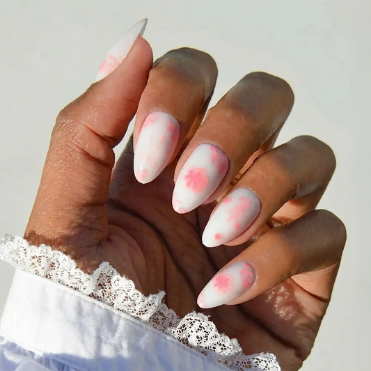 Fleur Amour floral press-on nails - almond shape, front view