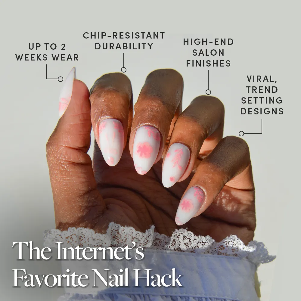 Fleur Amour press-on nails close-up texture detail - floral finish, US shipping