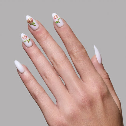 Floral Glow press-on nail set - XS to L sizing, milky cloud dancer design