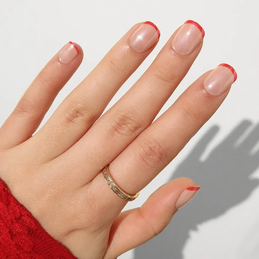 Hotline Red dipped french press-on nails - square shape, front view