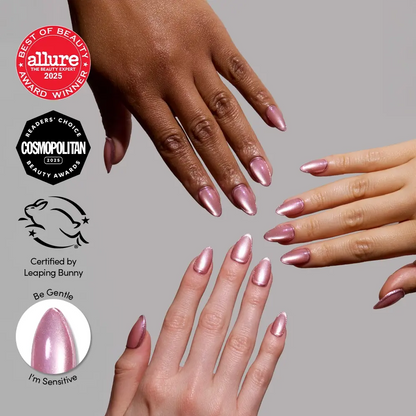 Mertini press-on nails on hand - lifestyle photo, cat-eye velvet finish