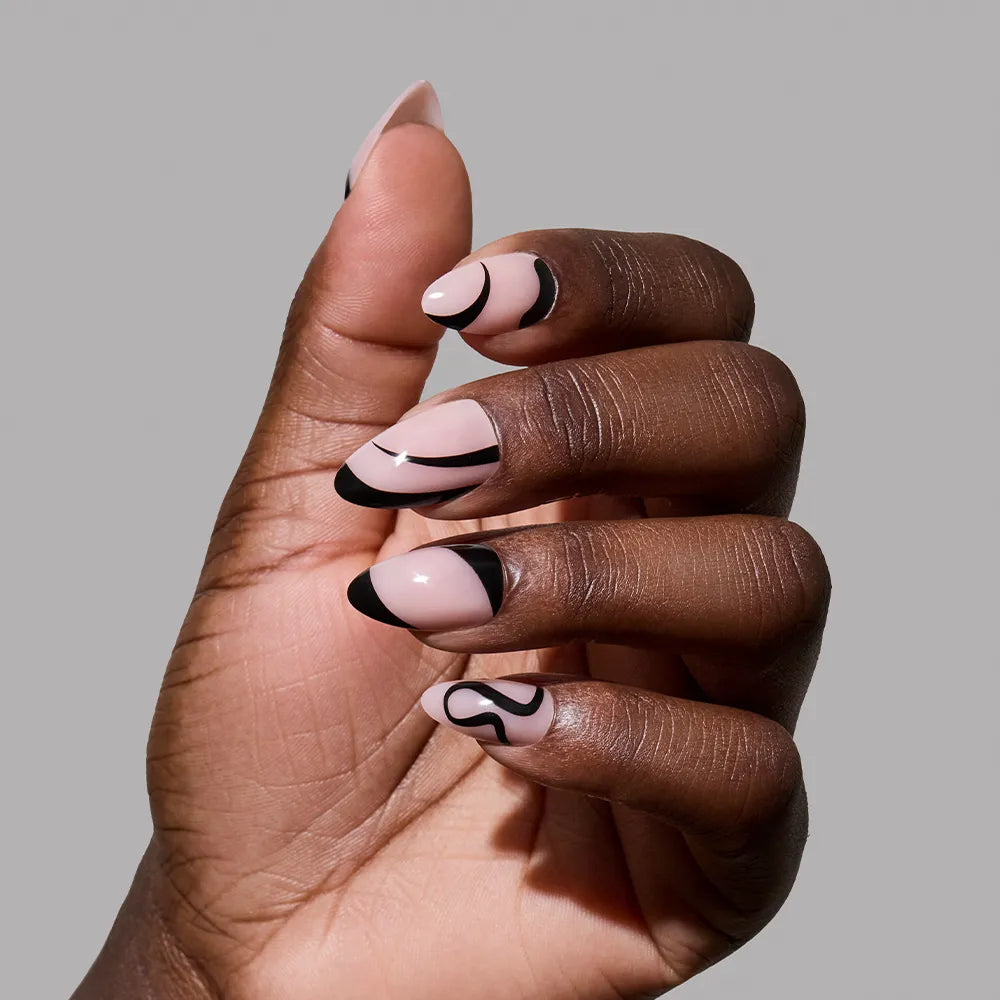 Ink Wave press-on nail set - XS to L sizing, soft neutral design