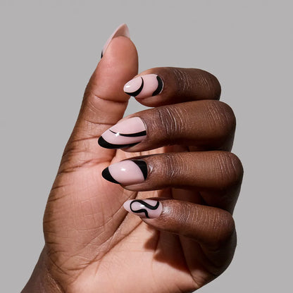 Ink Wave press-on nail set - XS to L sizing, soft neutral design