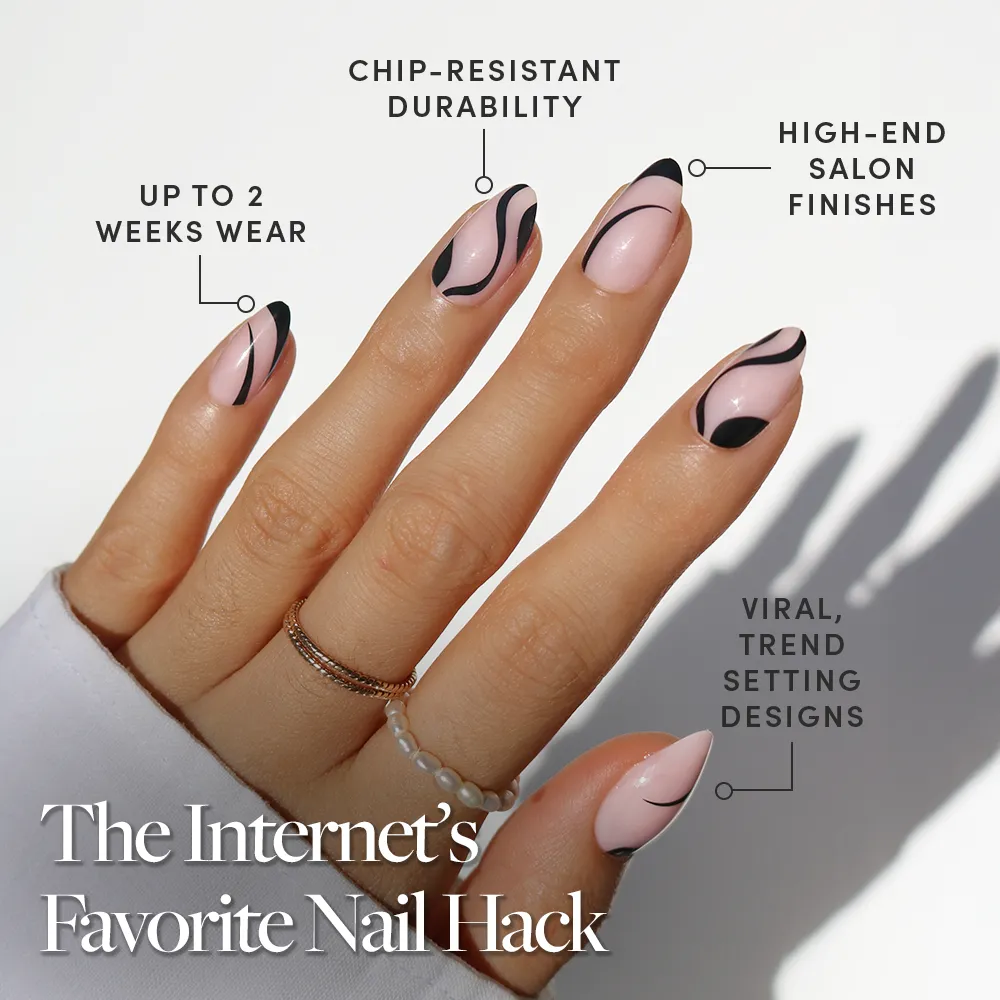 Ink Wave press-on nails close-up texture detail - soft neutral finish, US shipping