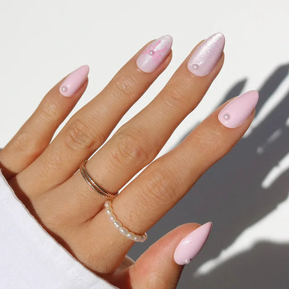 Love Knot cat-eye velvet press-on nails - almond shape, front view