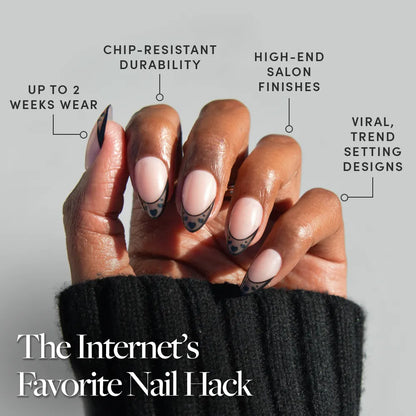 Love Noir press-on nails close-up texture detail - french tip finish, US shipping