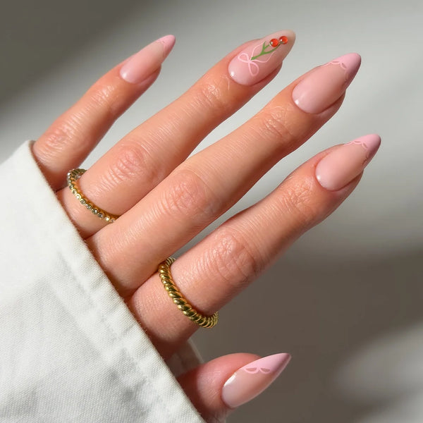Cherry Bow | French Tip Almond Press-Ons press-on nail set