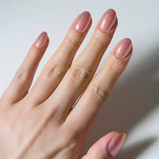 Guava Drop cat-eye velvet press-on nails - oval shape, front view